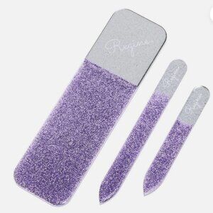 Regine Set of 3 Nano Laser Etched Glass Mani Pedi Set Amethyst Shimmer  NIB